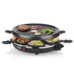 Raclette Ronde 162725 - 800W, Grille en Acier, Plaque de Cuisson Amovible 30 cm, 6 Poêlons Antiadhésifs - Princess